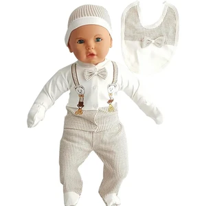 Ayıcık Askılı Papyonlu Kahve 5 Li Erkek Bebek Hastane Çıkış Seti