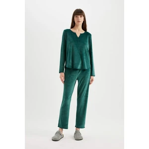 Fall in Love Pijama Takım V Yaka Velur Uzun Kollu Üst Beli Lastikli Alt A3356AX24AU