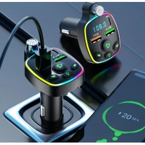 Araba Bluetooth 5.0 Şarj Q11 Fm Verici Çift USB 3.1A Pd 20W Renkli Ortam Işığı Mp3 Müzik Çalar