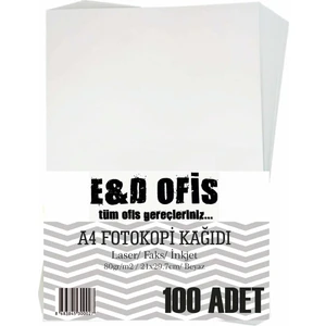 E&D Ofis A4 Beyaz Fotokopi Kağıdı 100 Yaprak 80 g/m² 21x29,7 cm – Yazıcı ve Fotokopi Makineleri ile Uyumlu