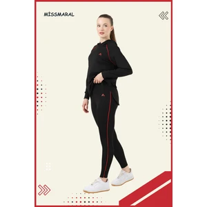 Miss Maral Kadın Eşofman Takım Siyah/kırmızı Spor Tunik & Toparlayıcı Tayt Dalgıç Kumaş Sports And Casual 13060