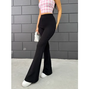 Kadın Siyah Ispanyol Paça Krep Yüksek Bel Likralı Toparlayıcı Tayt Pantolon