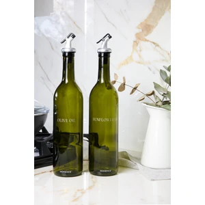 Yağdanlık Baskılı Cam Zeytinyağı ve Ayçiçek Yağı Şişesi Damlatmaz Yağlık 2'li Set 750ML