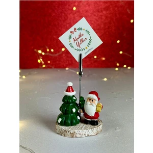 Yılbaşı Ağaçlı Noel Baba ve Çam Ağacı Tasarımlı Sevimli Not Fotoğraf Tutacağı Yeni Yıl Dekoru
