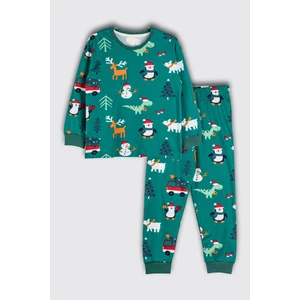 Bunny Hopp %100 Pamuk Kardan Adam-Penguen Desenli Yılbaşı Temalı Unisex Çocuk Pijama Takımı(Yılbaşı Kıyafeti)