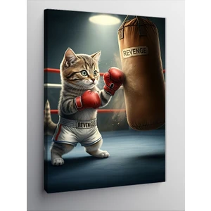 Kanvas Tablo Boks Yapan Kedi