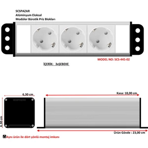 Scs Pazar Bürotik Priz Kutusu Alüminyum Blok - 4 x 45 ( 8 Modül ) SCS-445-02