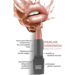 Uzun Süre Kalıcı Yoğun Renk Veren Nemlendirici Parlak Ruj - Glossy Lipstick 302 Nude