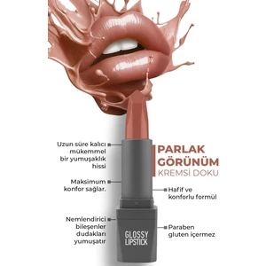 Uzun Süre Kalıcı Yoğun Renk Veren Nemlendirici Parlak Ruj - Glossy Lipstick 309 Peach Nude