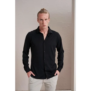 Erkek Siyah Uzun Kollu Merserize Kagi Slim Fit Gömlek