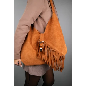 Rosalın Taba  Süet Deri Püsküllü Kadın Omuz Çantası