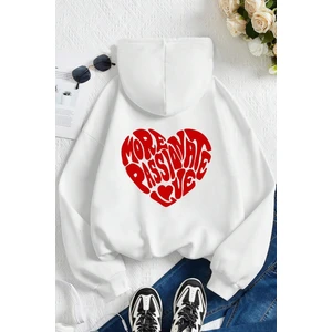 Uygun Tarz More Love Baskılı  Pamuklu Oversize Sweatshirt