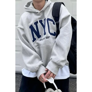 Uygun Tarz Nyc Baskılı  Pamuklu Oversize Sweatshirt