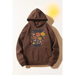 Uygun Tarz Flowers  Baskılı Oversize Sweatshirt