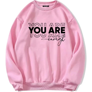 Oversize Bisiklet Yaka Basic You Are Baskılı Sweatshirt - Pembe