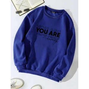 Oversize Bisiklet Yaka Basic You Are Baskılı Sweatshirt - Saks Mavisi
