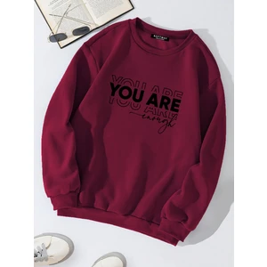 Oversize Bisiklet Yaka Basic You Are Baskılı Sweatshirt - Bordo