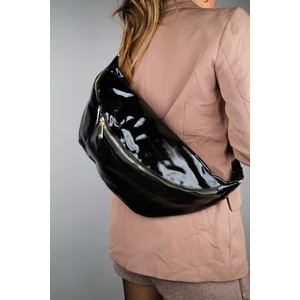 Venta Siyah Rugan Altın Fermuarlı Büyük Bel Çantası