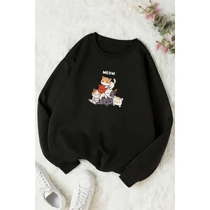 Uygun Tarz Meow Tatlı Kediler Baskılı Oversize Sweatshirt