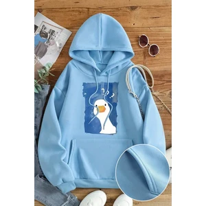 Uygun Tarz Meraklı Ördek Baskılı Oversize Sweatshirt