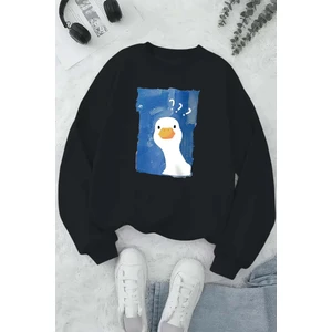 Meraklı Ördek Baskılı Oversize Sweatshirt