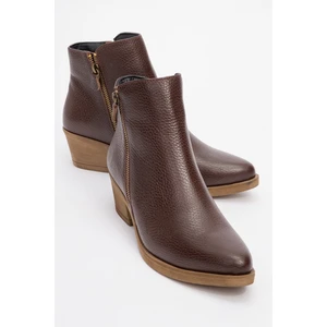 Jayer Kahve Floter  Deri Fermuarlı Kadın Topuklu Bot