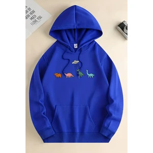 Uygun Tarz Uzaylı Dinazor Baskılı Oversize Sweatshirt