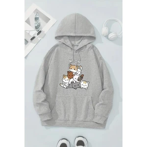 Meow Tatlı Kediler Baskılı Oversize Sweatshirt