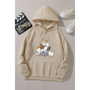 Uygun Tarz Meow Tatlı Kediler Baskılı Oversize Sweatshirt