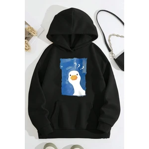 Uygun Tarz Meraklı Ördek Baskılı Oversize Sweatshirt