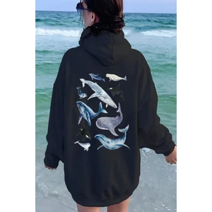 Uygun Tarz Whales Baskılı Oversize Sweatshirt