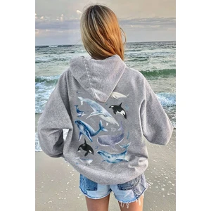 Uygun Tarz Whales Baskılı Oversize Sweatshirt