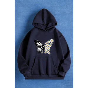 Papatya Kelebek Baskılı Oversize Sweatshirt