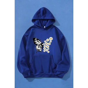 Papatya Kelebek Baskılı Oversize Sweatshirt