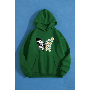 Papatya Kelebek Baskılı Oversize Sweatshirt