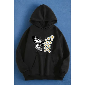 Papatya Kelebek Baskılı Oversize Sweatshirt