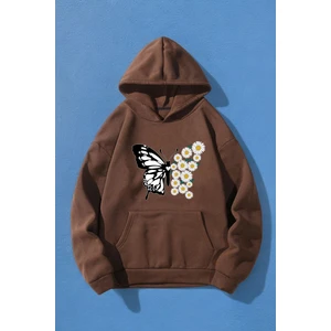Papatya Kelebek Baskılı Oversize Sweatshirt
