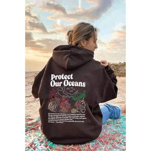 Uygun Tarz Oceans Baskılı Oversize Sweatshirt