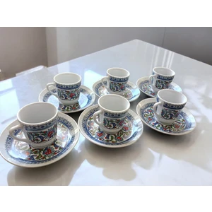 D&Y Gaudery Porselen Topkapı Çini Desenli 6 Kişilik Türk Kahvesi Fincan Takımı 12 Parça