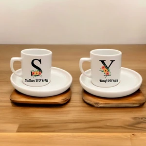 D&Y Gaudery Kahve Fincanı Seti- Harf ve Isimli- 2'li Türk Kahvesi Fincan Seti