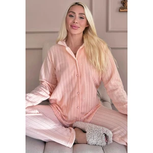 Pijama Evi Turuncu Puan Önden Düğmeli Peluş Polar Pijama Takımı