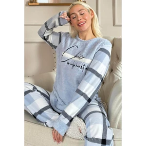 Pijama Evi Deep Chic Desenli Kadın Peluş Pijama Takımı