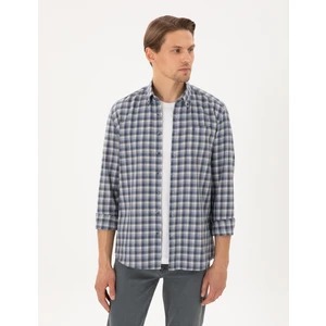 Pierre Cardin Erkek Mavi Regular Fit Kareli Uzun Kollu Gömlek 50291987-VR036