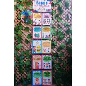 Sınıf Kuralları Afişi Okul ve Sınıflar  Için Özelleştirilebilir Pvc Kaplı 6 Parça Afiş 30*130 cm