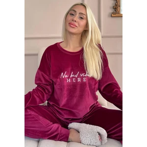 Pijama Evi Bordo Vibes Desenli Exclusive Kadife Kadın Pijama Takımı 