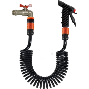 Spiral Sulama Yıkama Hortumu Musluk Adaptörlü ve Yeni Tetik Başlıklı Inci Siyahı Setler