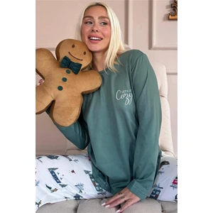 Yeşil Cozy Desenli Termal Kadın Pijama Takımı