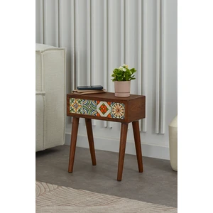 El Yapımı Ahşap Çinili Yan Sehpa Dekoratif Dikdörtgen Koltuk Servis Çay Salon Oturma Odası Sehpası