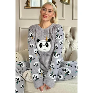 Pijama Evi Life Panda Desenli Kadın Peluş Pijama Takımı