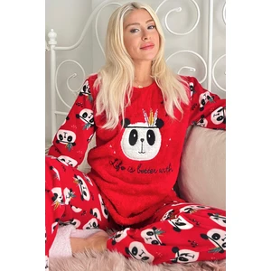 Pijama Evi Life Panda Desenli Kadın Peluş Pijama Takımı